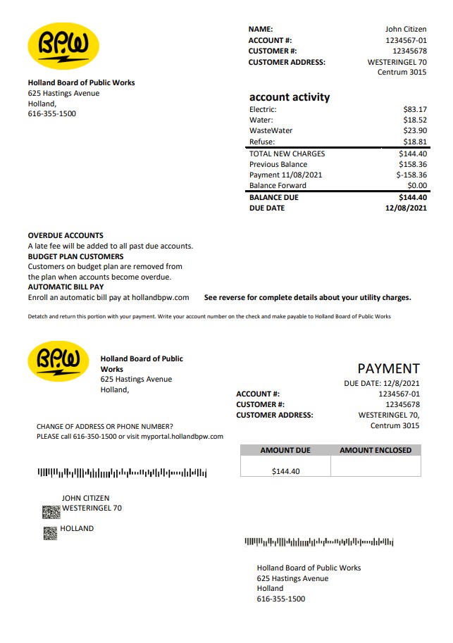 Netherlands BPW utility bill template in Word and PDF format